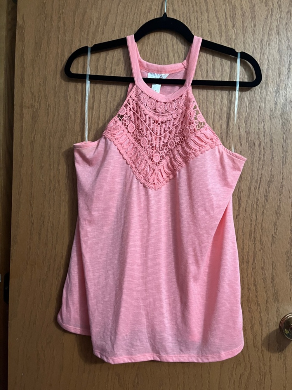 Crochet Yoke Halter Camisole - Pink